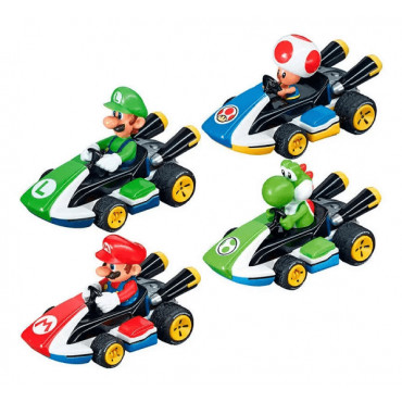 CONJUNTO 4 CARROS DE FRICÇÃO MARIO KART 1/43 COM MARIO LUIGI YOSHI TOAD CARRERA CAR15817039 15817039